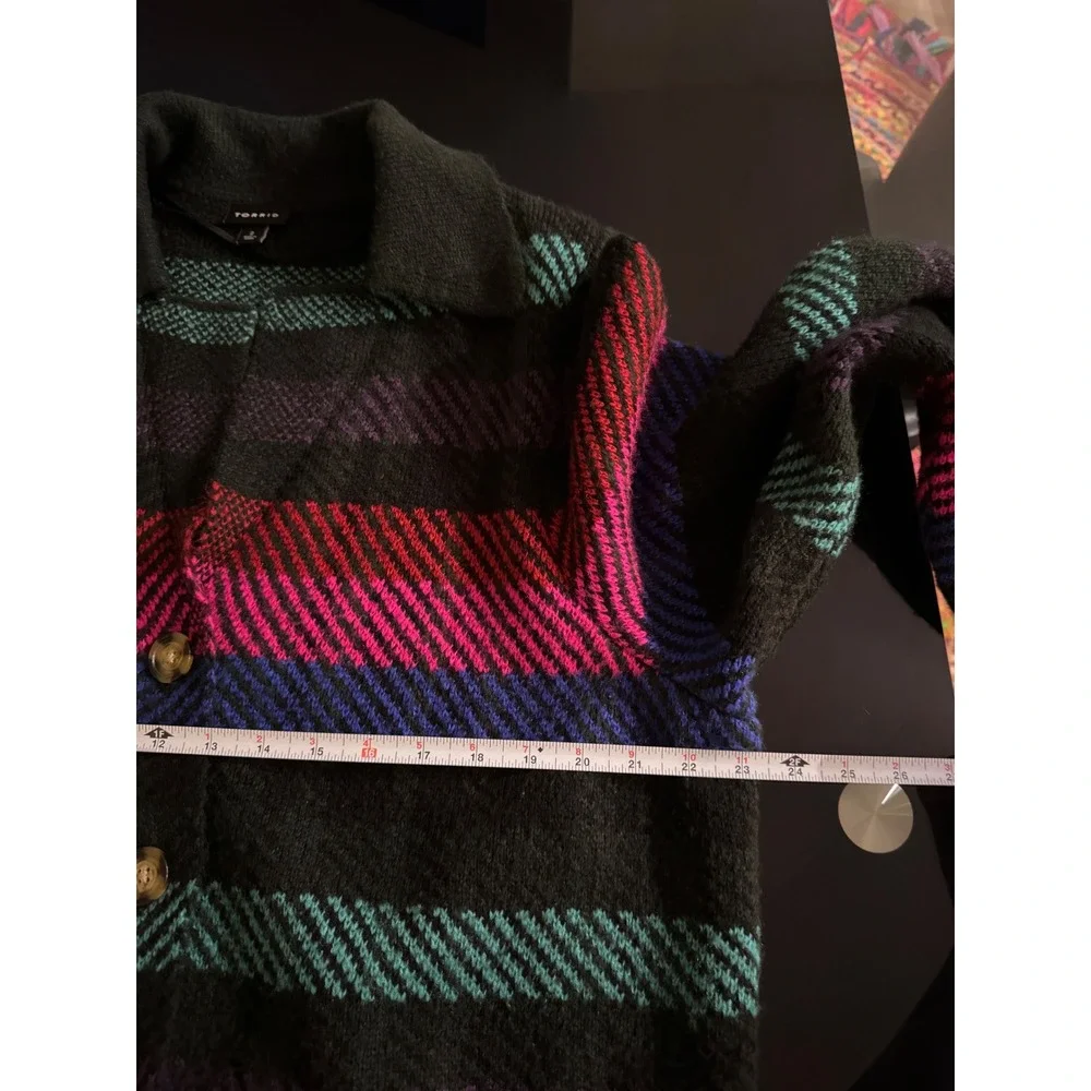 Torrid Striped Cardigan Sweater Coat Women Size 2 Multi Color‎  Pockets X2